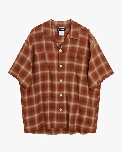 HOPE Vaca Short Sleeve Shirt Brown Check Linen
