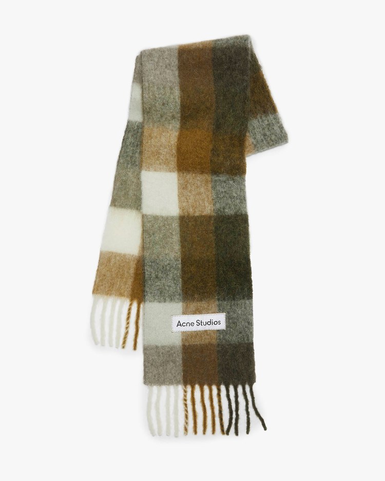Acne Studios Mohair Checked Scarf Taupe/Green/Black