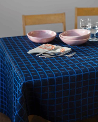 Fine Little Day Checkered Jacquard Woven Tablecloth Blue/Black