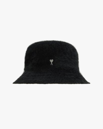 AMI Paris Fluffy Wool Bucket Hat Black