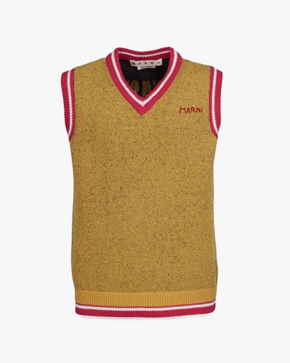 Marni Knitted V-Neck Vest Yellow/Red