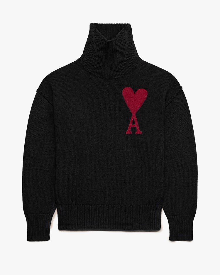 AMI Paris Ami De Coeur Funnel Sweater Black/Red