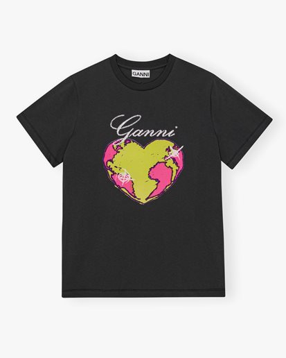 Ganni Basic Jersey Heart T-Shirt Volcanic Ash