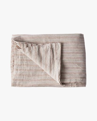 Tell Me More Table Cloth Linen Hazelnut Stripe