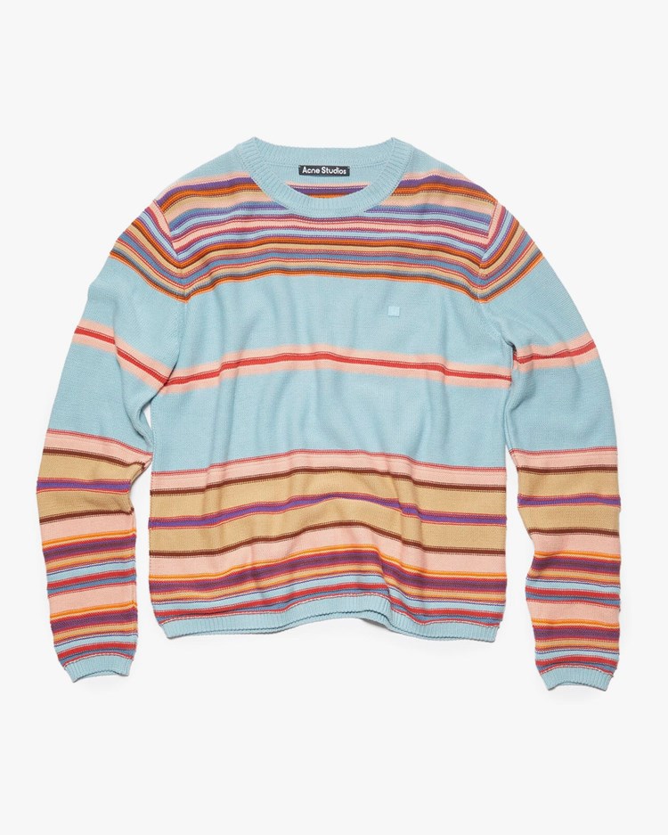 Acne Studios Striped Knitted Face Sweater Dusty Blue/Multi