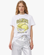 Ganni Basic Jersey Lemon T-Shirt Bright White