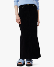 Ganni Washed Corduroy Long Skirt Black