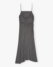Ganni Check Mix Ruched Long Slip Dress Frost Gray