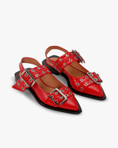 Ganni Chunky Buckle Ballerina Racing Red