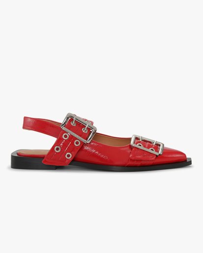 Ganni Chunky Buckle Ballerina Racing Red