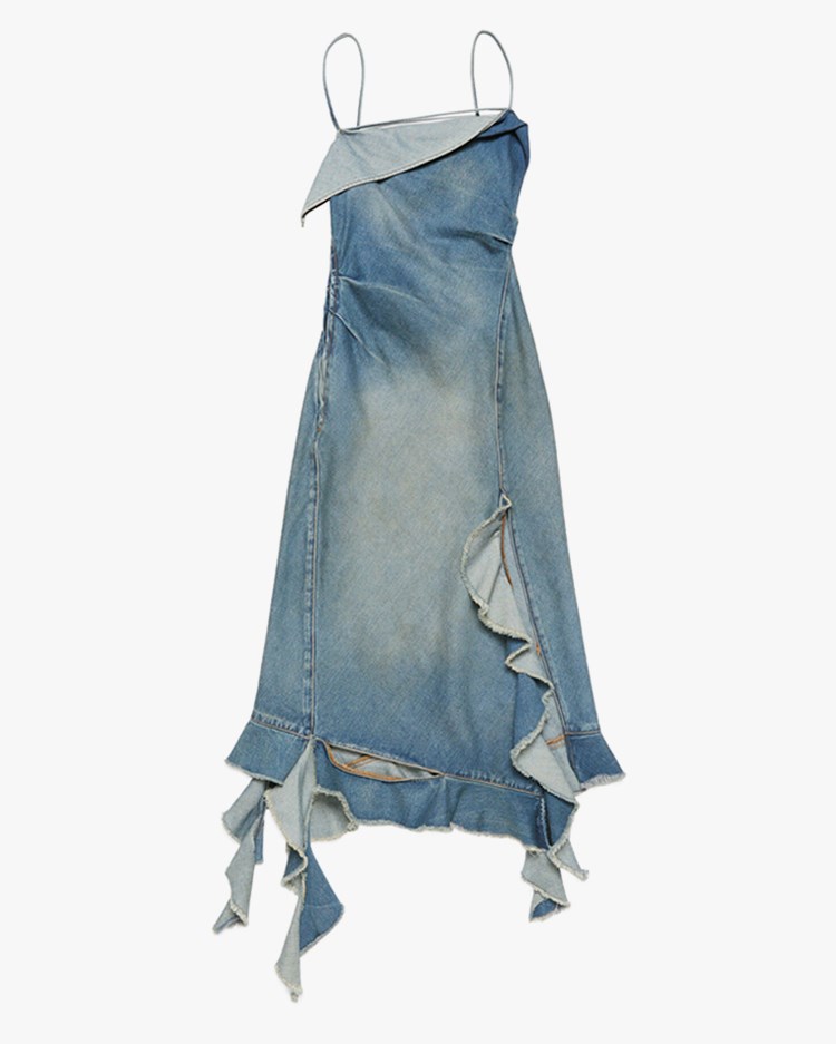 Acne Studios Ruffle Strap Denim Dress Mid blue