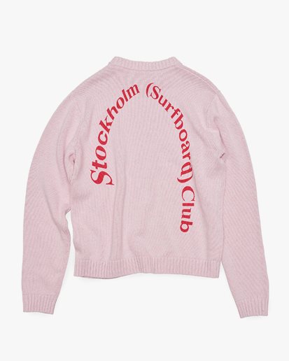 Stockholm Surfboard Club Knit Logo Crewneck Sweater Pink