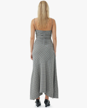 Ganni Check Mix Ruched Long Slip Dress Frost Gray