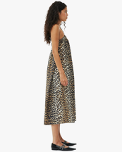Ganni Printed Cotton Midi Strap Dress Leopard