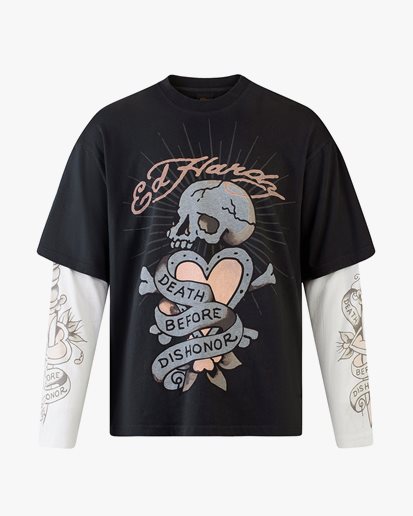 Ed Hardy Death&Dishonor Double Sleeve T-Shirt Black/White