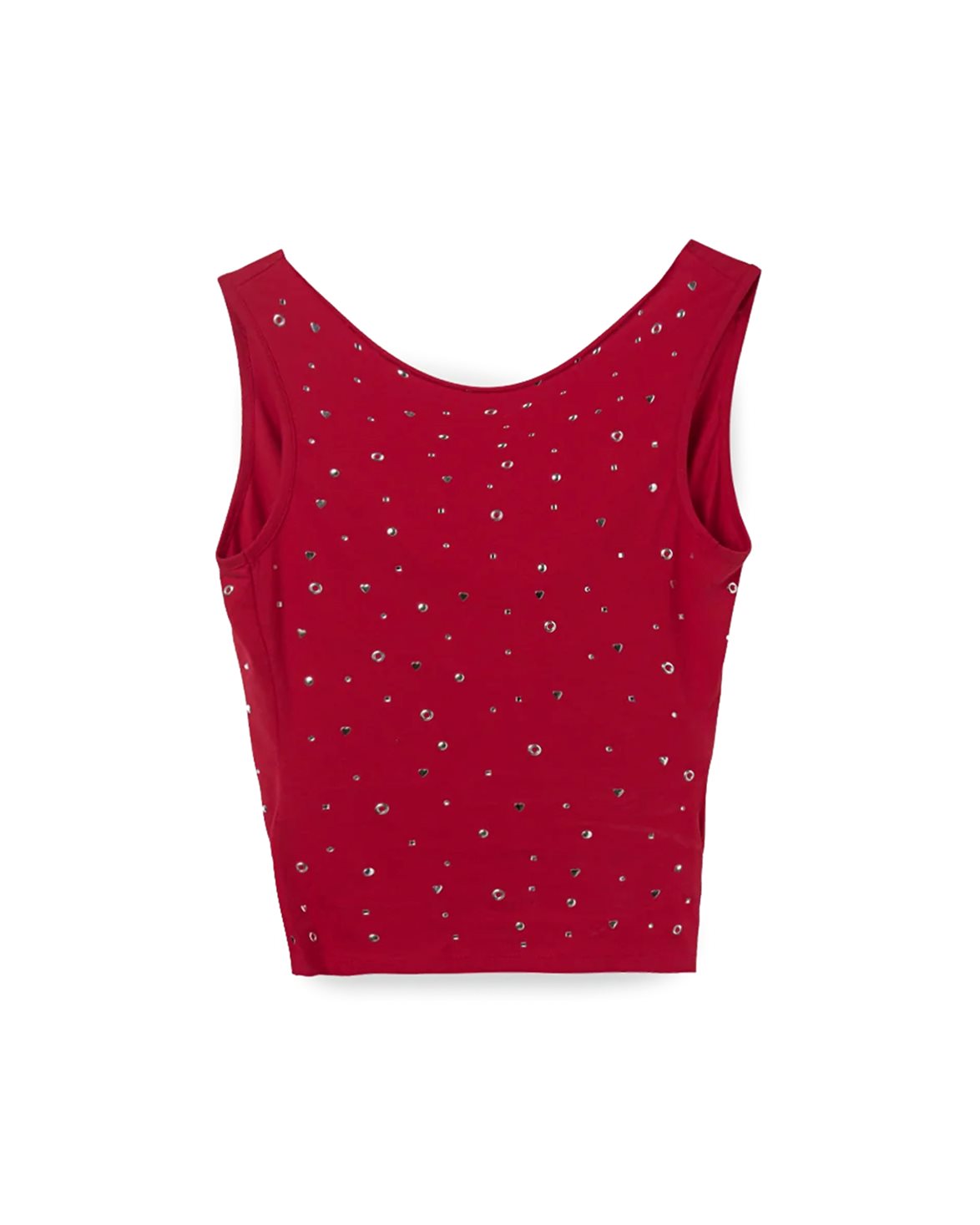 Red Deep U Neck Sleeveless Crop Top Cotton Blouse