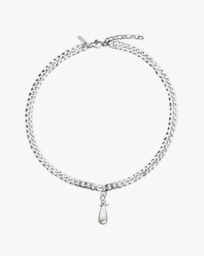 Maria Nilsdotter Chunky Chain Drop Pearl Necklace Silver