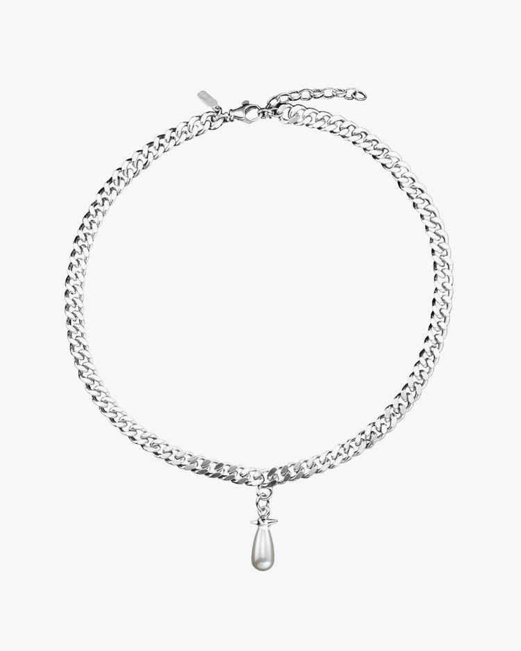 Maria Nilsdotter Chunky Chain Drop Pearl Necklace Silver