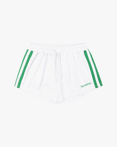 Sporty & Rich Serif Logo Embroidered Roller Shorts White