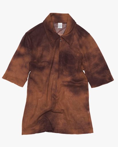 Stockholm Surfboard Club Dyed Polo Zip Shirt Brown