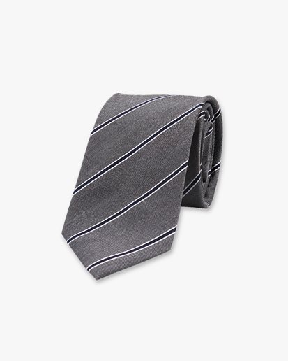 Stripe Silk Tie Dark Grey/White/Blue