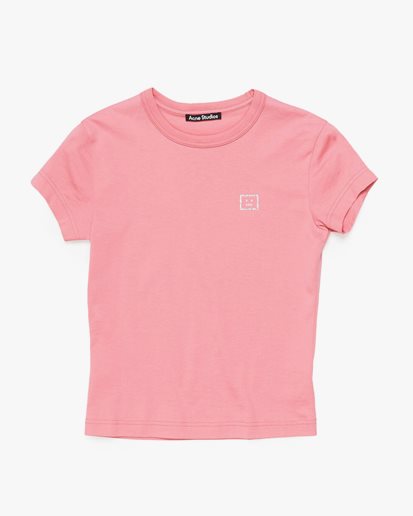 Acne Studios Face Embellished Fitted Crew Neck T-Shirt Tango Pink