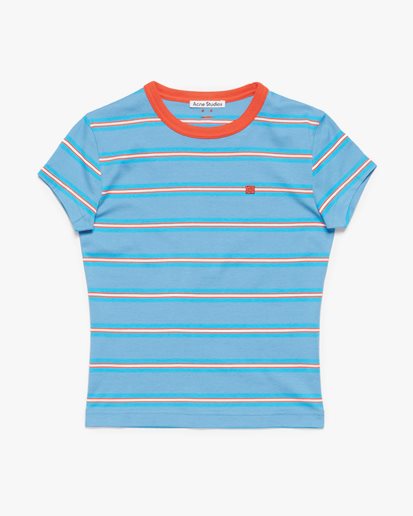 Acne Studios Face Striped Fitted Crew Neck T-Shirt Sea Blue