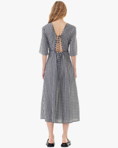 Ganni Seersucker Check V-Neck Dress Egret