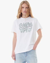 Ganni Love Cats Relaxed T-Shirt Bright White