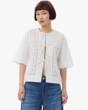 Ganni Broderie Anglaise Tie Blouse Bright White