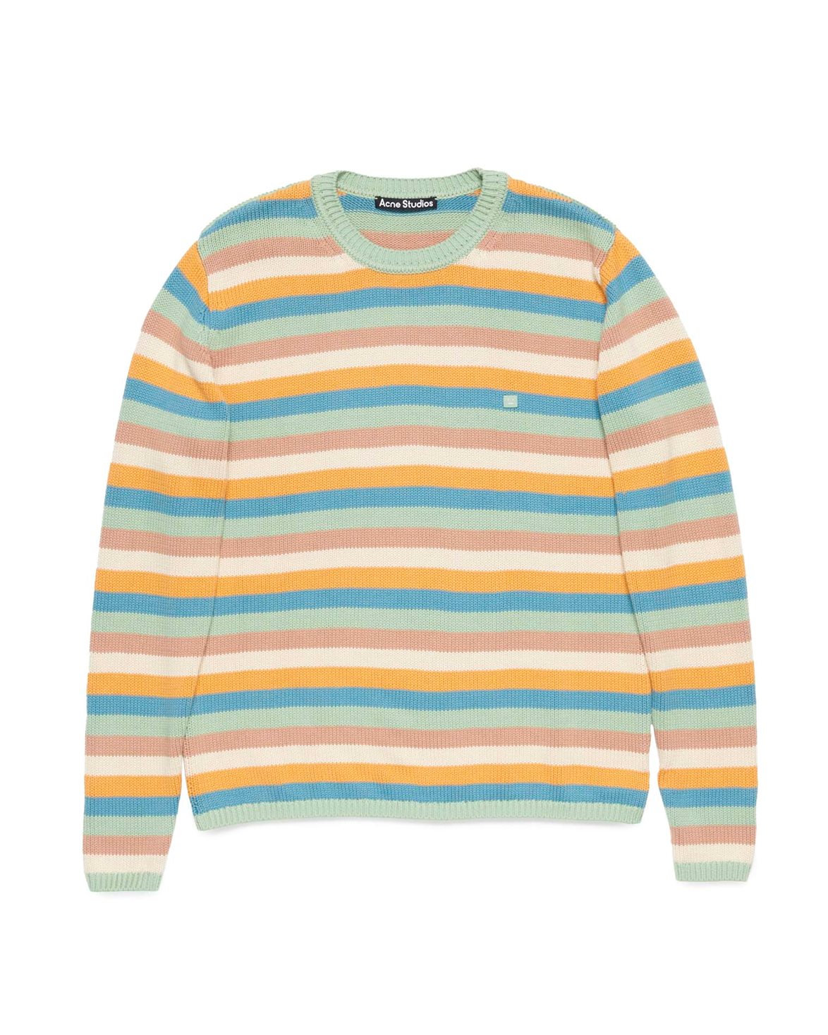 Face Striped Crew Neck Jumper Mint Green Multi