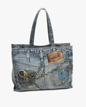 Acne Studios Printed Denim Logo Tote Mid Blue