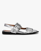 Ganni Chunky Buckle Ballerina Silver Metallic