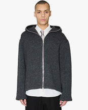 Our Legacy Full Zip Hood Antracite Mega Rib Wool