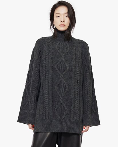 Teurn Studios Braided Turtleneck Sweater Dark Grey