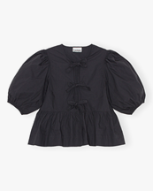 Ganni Cotton Poplin Peplum Blouse Black