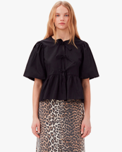 Ganni Cotton Poplin Peplum Blouse Black