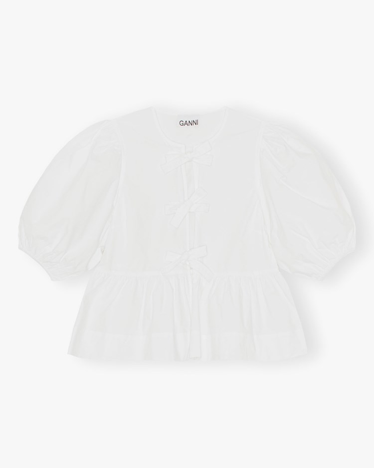 Ganni Cotton Poplin Peplum Blouse Bright White