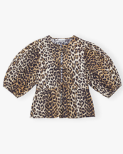 Ganni Cotton Poplin Peplum Blouse Leopard