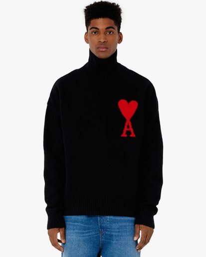 AMI Paris Ami De Coeur Funnel Neck Sweater Black/Red