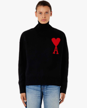 AMI Paris Ami De Coeur Funnel Neck Sweater Black/Red