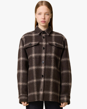 AMI Paris Check Wool Overshirt Dark Coffe/Sand