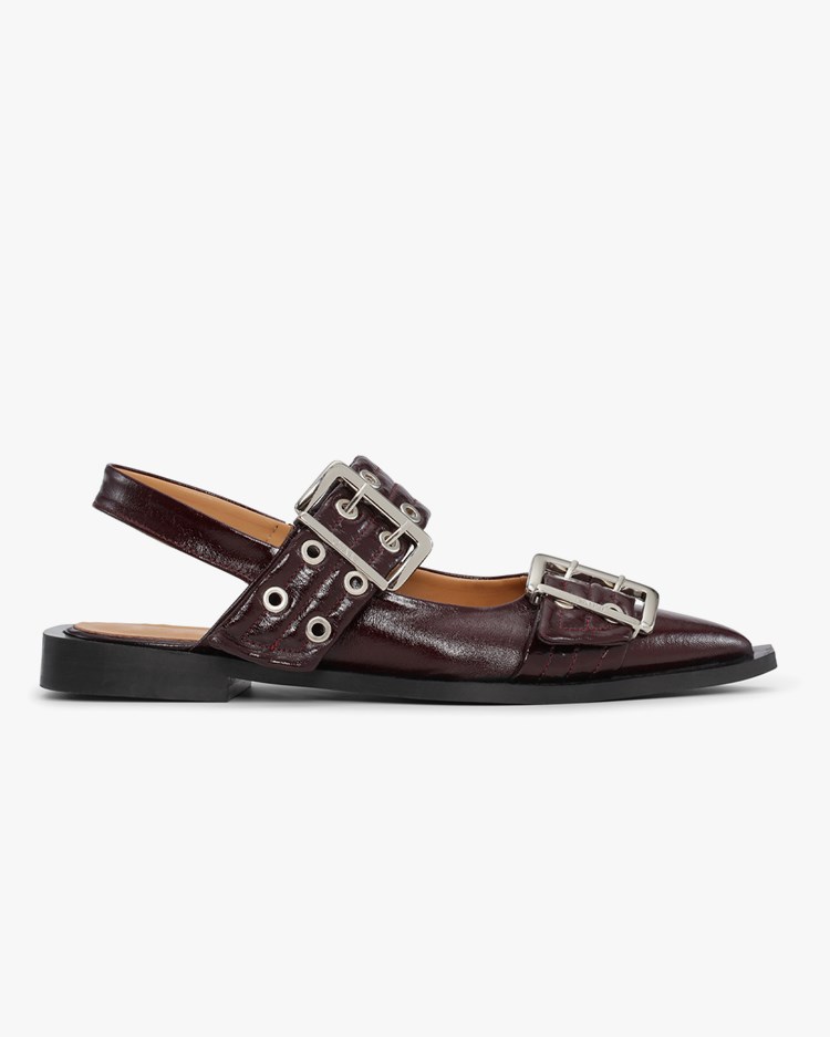 Ganni Chunky Buckle Ballerina Burgundy