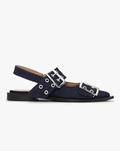 Ganni Chunky Buckle Ballerina Denim Dark Navy