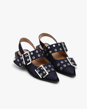 Ganni Chunky Buckle Ballerina Denim Dark Navy