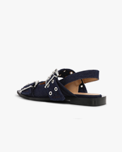 Ganni Chunky Buckle Ballerina Denim Dark Navy