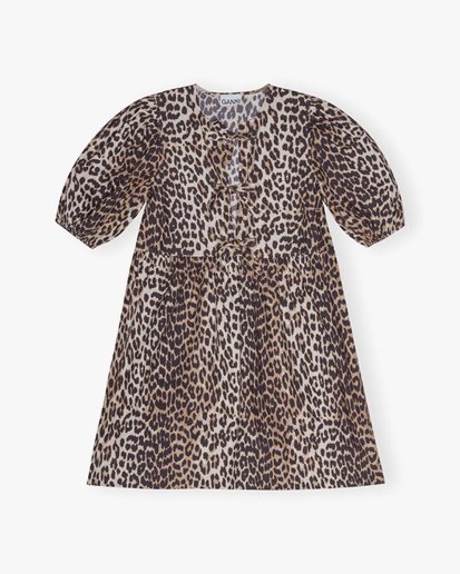 Ganni Tie String Mini Dress Leopard