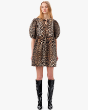 Ganni Tie String Mini Dress Leopard