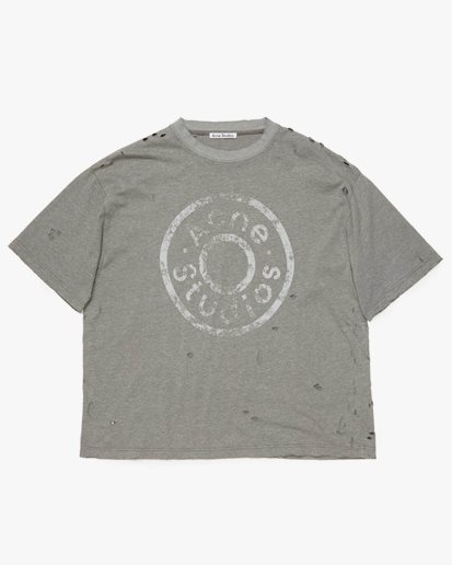 Acne Studios Relaxed Distressed Logo T-Shirt Moss Green