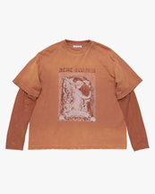 Acne Studios Layered Print Long Sleeve T-Shirt Rust Red